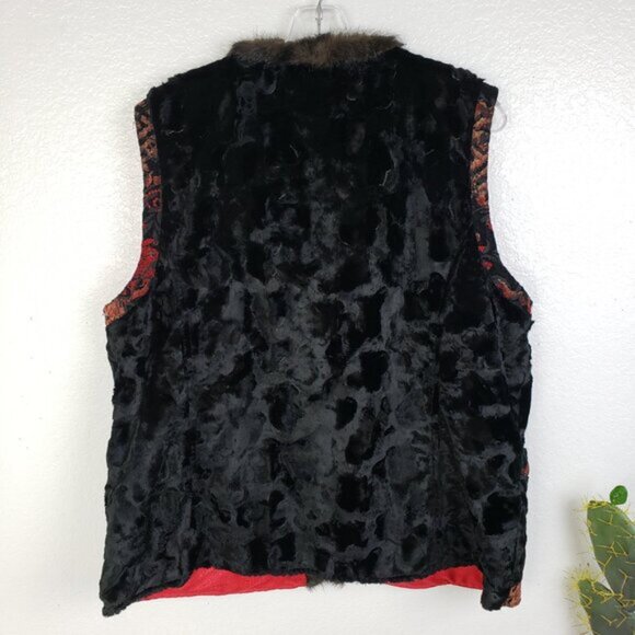 CHICO'S Vest Faux Fur Chinese Mandarin Style size XL Art-to-Wear Artsy Funky - Picture 6 of 11